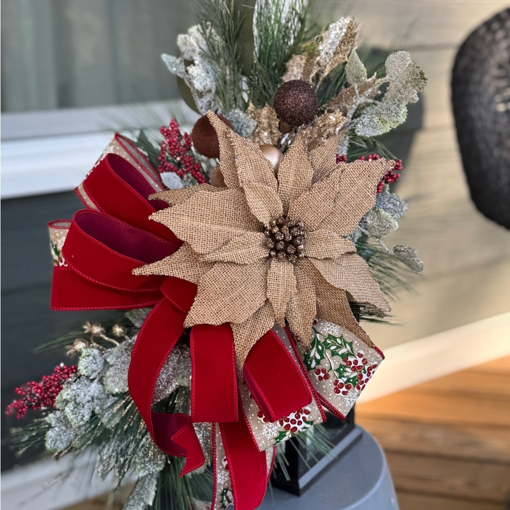 Burlap Poinsettia Lantern Decor - Picture 3 of 8